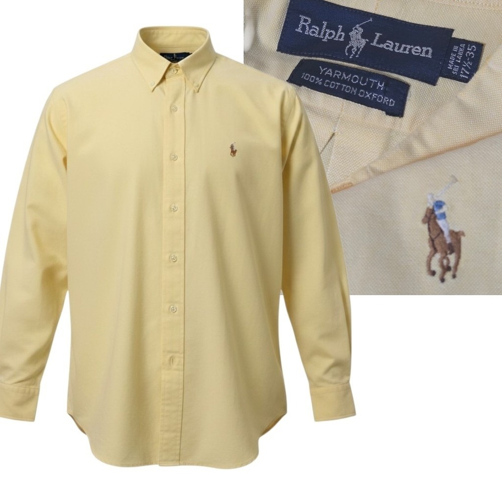 Ralph Lauren Button Down Men 17.5 35 Yellow Yarmouth Cotton Oxford Long Slv 2XLT